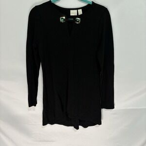 Chicos Womens Black Sweater Gold Accents Keyhole Pullover Size 0